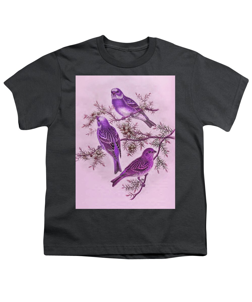 Birds On A Branch Youth T-Shirt featuring the digital art Purple Birds by Lorena Cassady