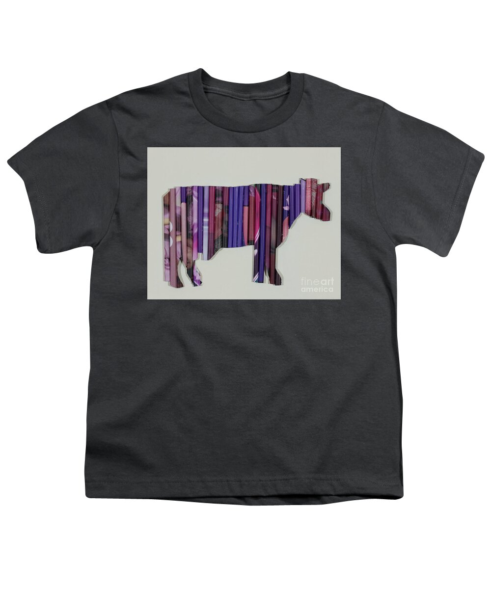 Purple Cow Two A Rolled Magazine Paper Image On Canvas By Norma Appleton Youth T-Shirt featuring the mixed media Purple Cow Two by Norma Appleton