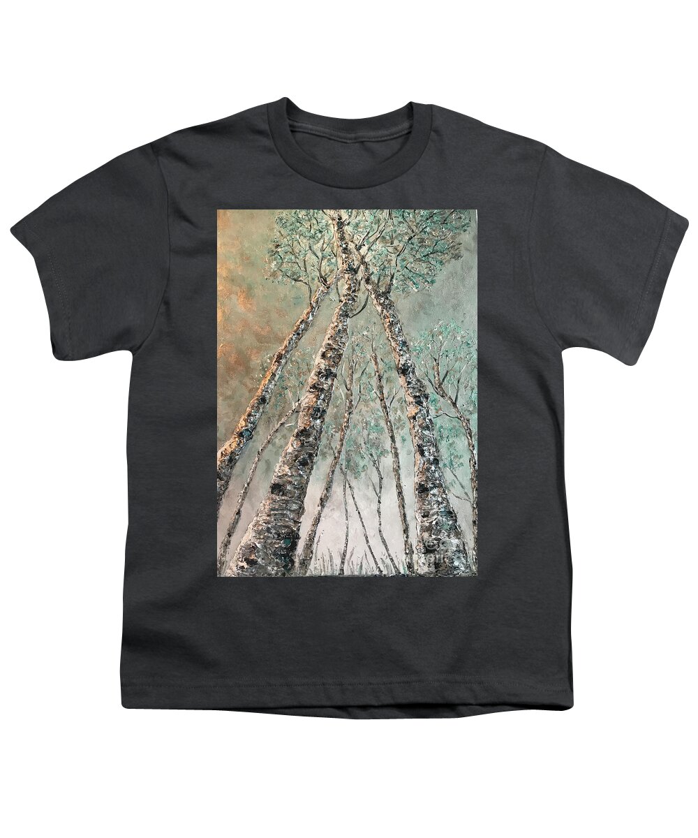 Aspen Youth T-Shirt featuring the painting Quaking Aspens by Linda Donlin