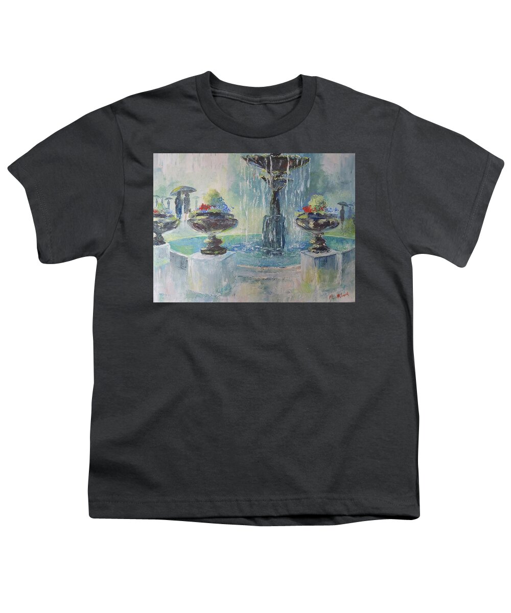 Nyc Youth T-Shirt featuring the painting Rainy Day in the Park by ML McCormick