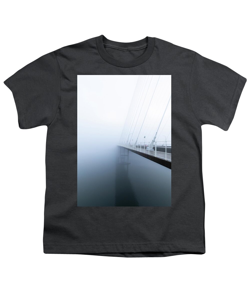 Ravenel Bridge Youth T-Shirt featuring the photograph Ravenel Bridge Morning Fog by Donnie Whitaker