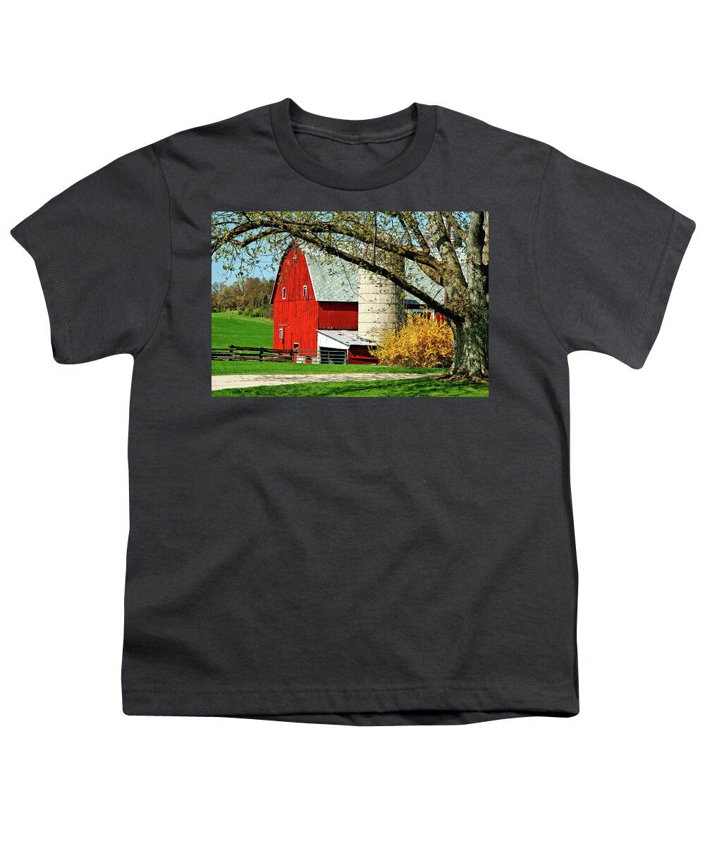 Red Barn Youth T-Shirt featuring the photograph Red Barn in Spring by Jill Love