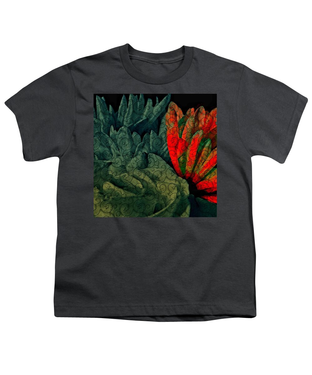 Abstract Youth T-Shirt featuring the mixed media Red Embossed Flower by Bonnie Bruno