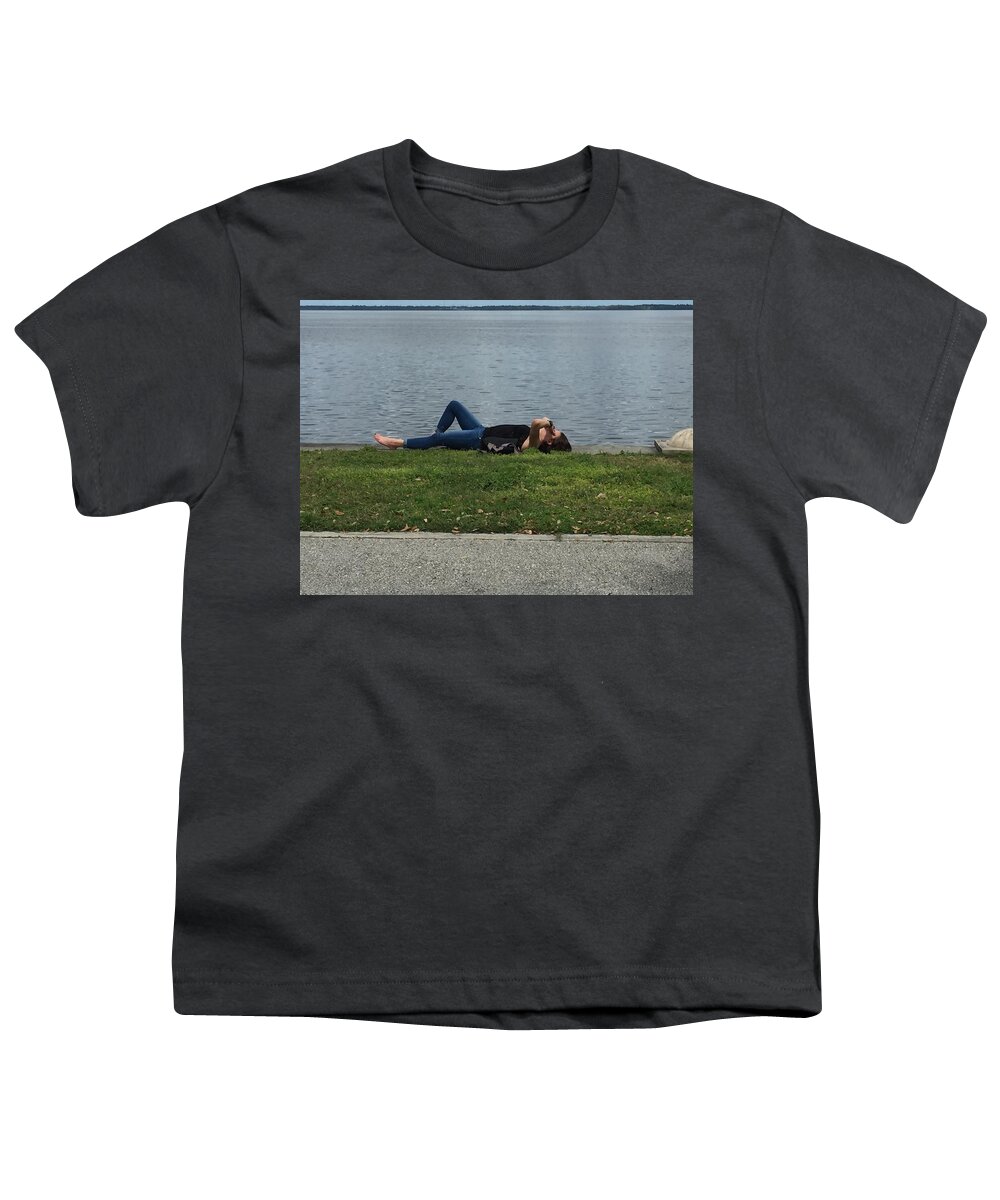 Unrecognizable Person Youth T-Shirt featuring the photograph Relaxing by the Water by Valerie Collins