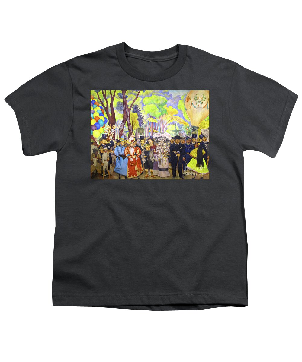 Wingsdomain Youth T-Shirt featuring the painting Remastered Art Dream of a Sunday Afternoon in Alameda Park partial by Diego Rivera 20220106 by - Diego Rivera