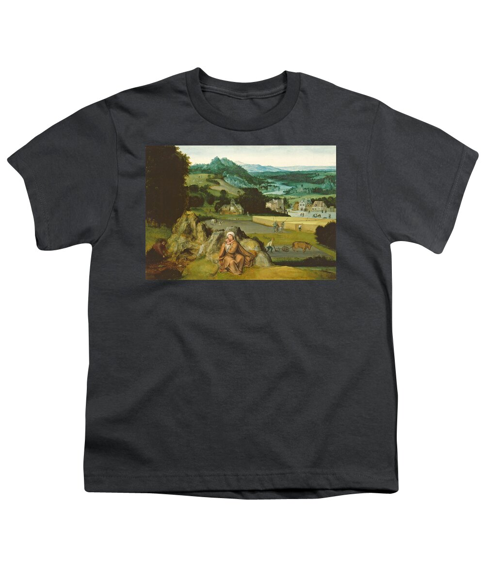 Joachim Patinir Youth T-Shirt featuring the painting Rest on the Flight into Egypt and the Miraculous Field of Wheat by Joachim Patinir