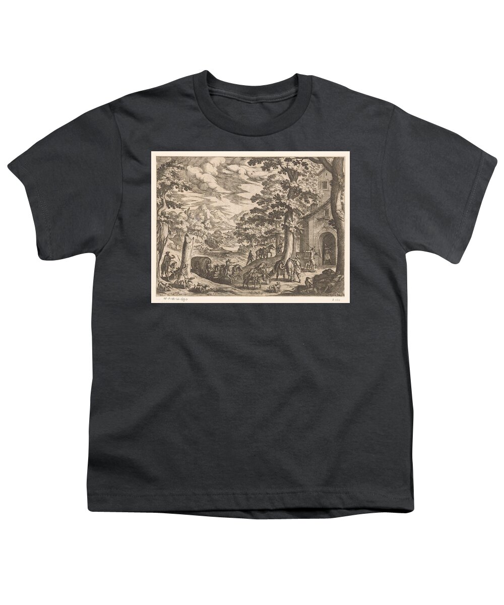 Vintage Youth T-Shirt featuring the painting Return of the hunt, Antonio Tempesta, 1599 by MotionAge Designs