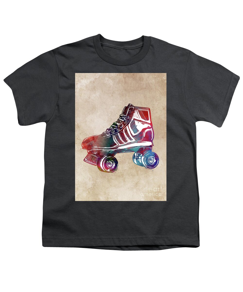 Roller Skates Youth T-Shirt featuring the digital art Roller Skates Sport Art #roller #skates by Justyna Jaszke JBJart