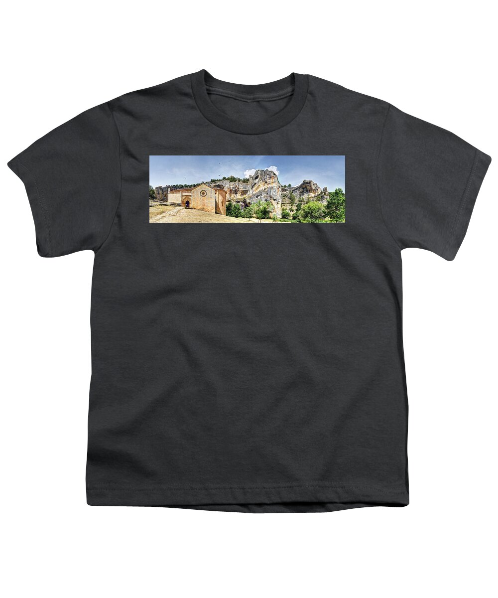 Templar Hermitage Youth T-Shirt featuring the photograph Romanesque Mountain Church - Long Vintage version by Weston Westmoreland