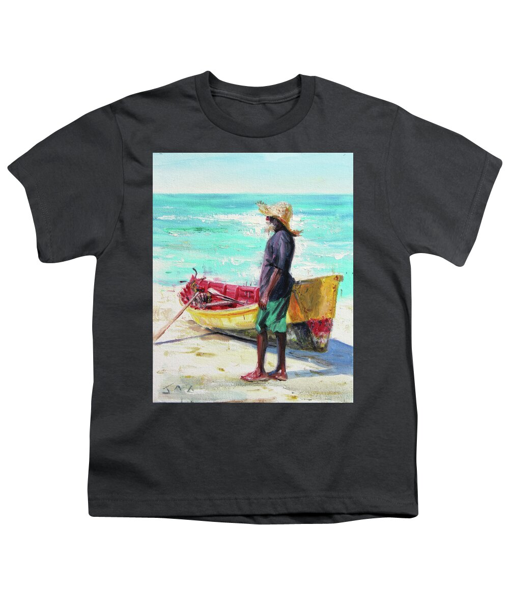 Fisherman Youth T-Shirt featuring the painting Romulus and Powerplay by Jonathan Guy-Gladding JAG