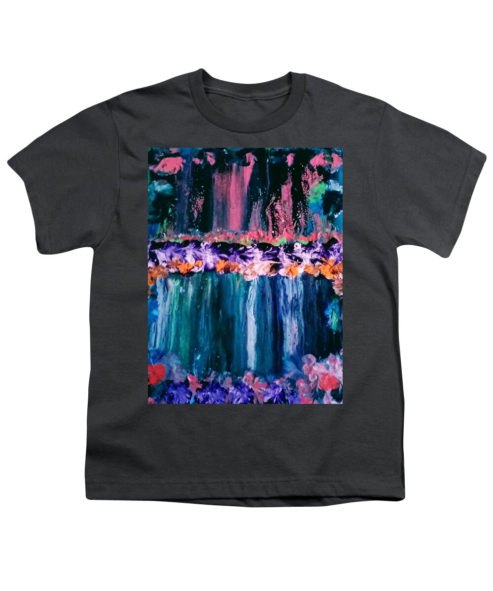 Waterfall Youth T-Shirt featuring the painting Roses And Waterfalls by Anna Adams