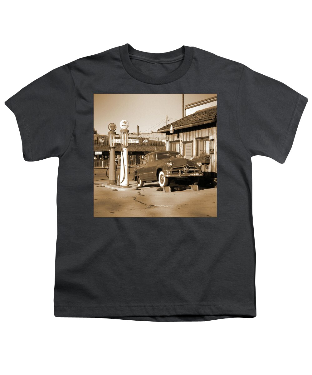 Route 66 Youth T-Shirt featuring the photograph Route 66 - Old Service Station by Mike McGlothlen