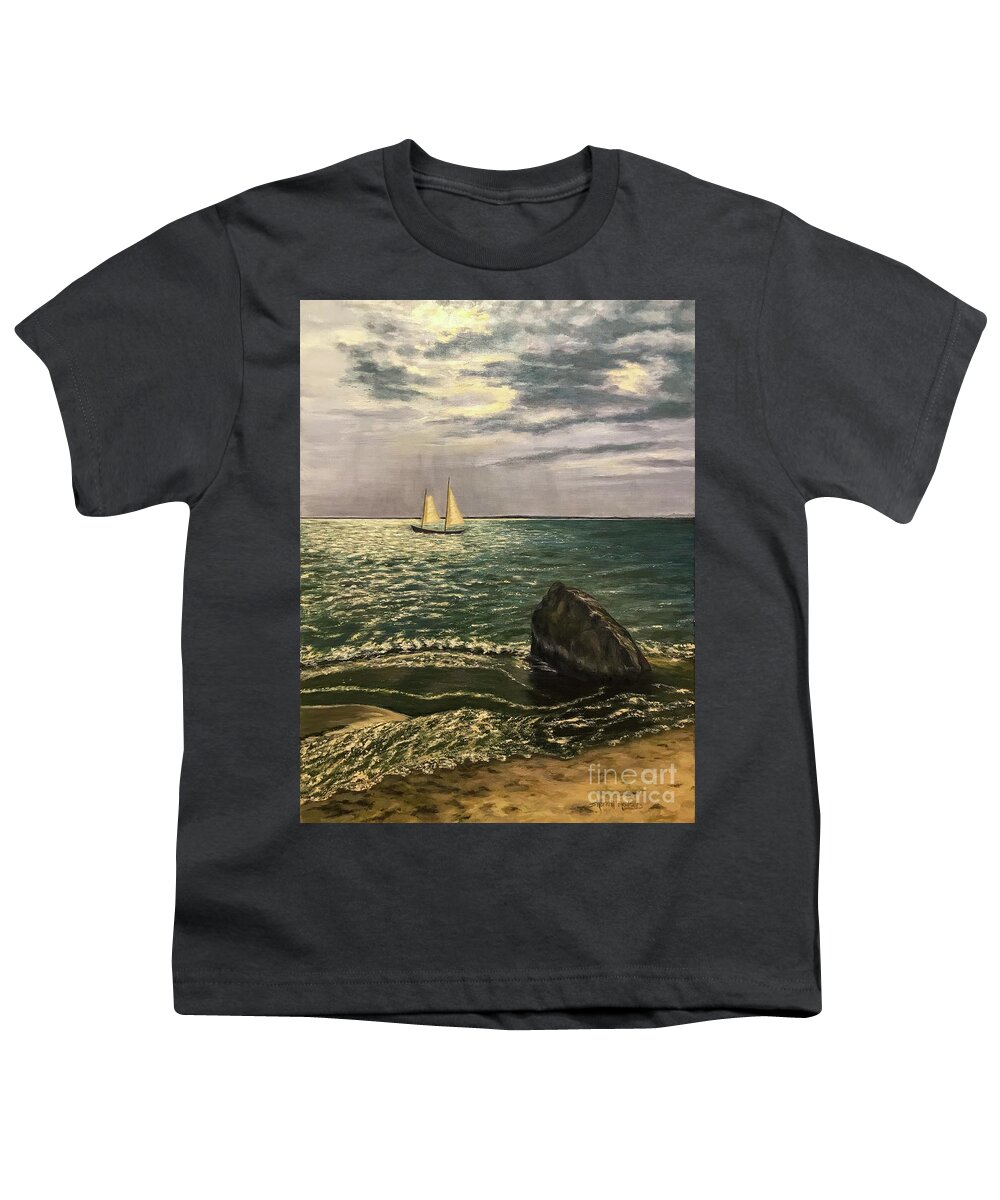 Paintings Youth T-Shirt featuring the painting Sailboat on Marthas Vineyard by Sherrell Rodgers
