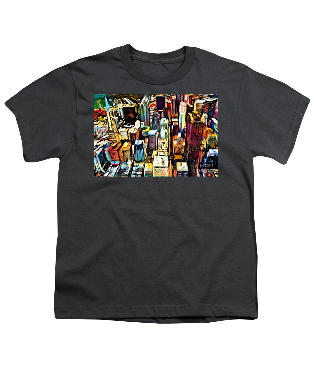 Wingsdomain Youth T-Shirt featuring the mixed media San Francisco City By The Bay In Brutalist Contemporary Abstract 20220622 v2 by Wingsdomain Art and Photography