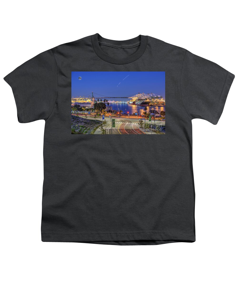 Waterfront Youth T-Shirt featuring the photograph San Pedro Port of LA Waterfront by David Zanzinger