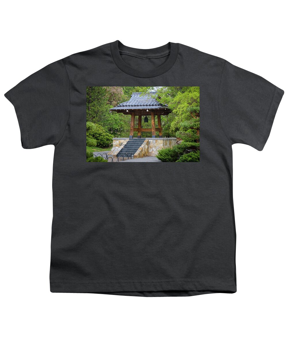 Japanese Youth T-Shirt featuring the photograph Sasebo Japanese Garden Bell Tower Albuquerque by Mary Lee Dereske