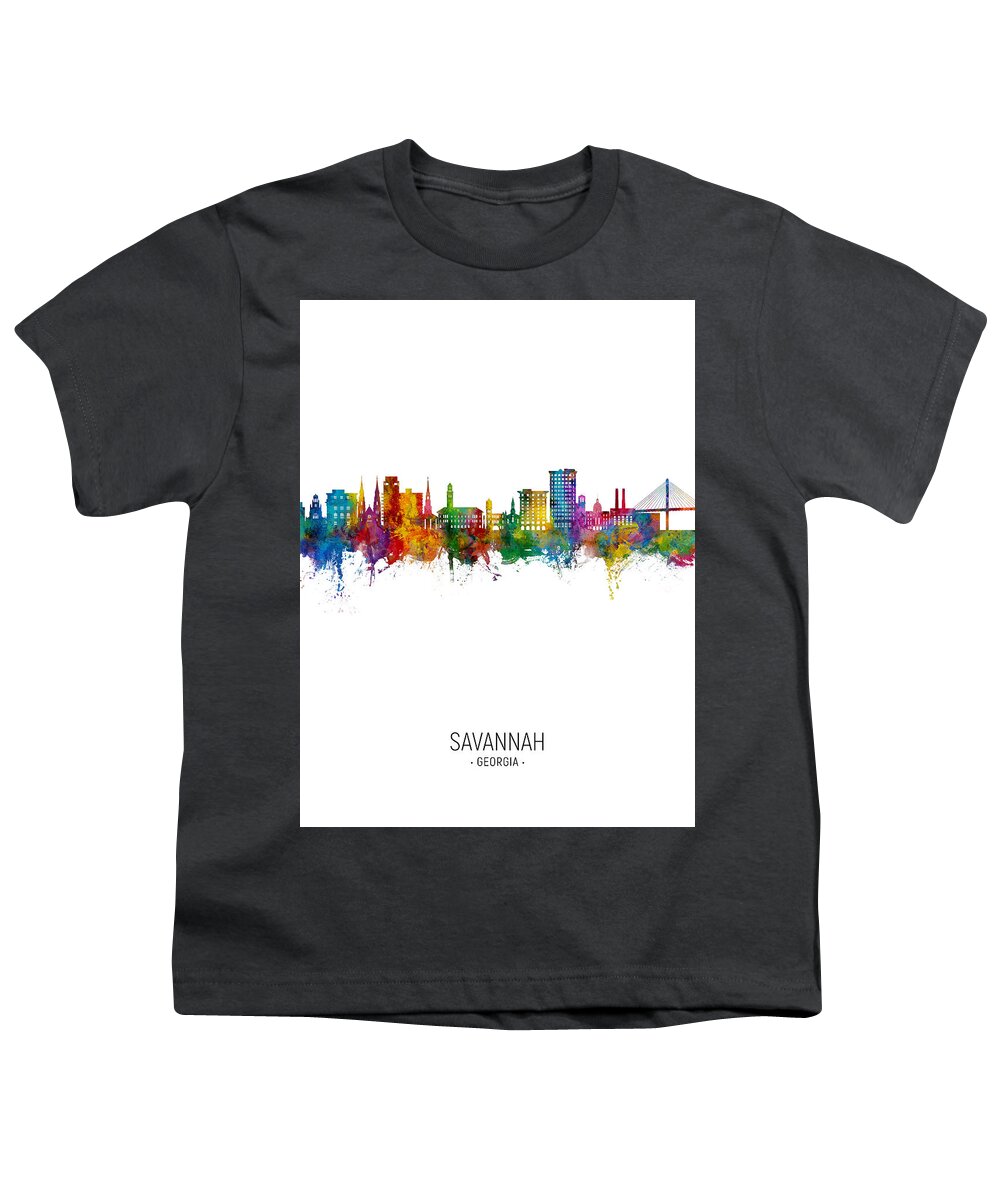 Savannah Youth T-Shirt featuring the digital art Savannah Georgia Skyline #21 by Michael Tompsett