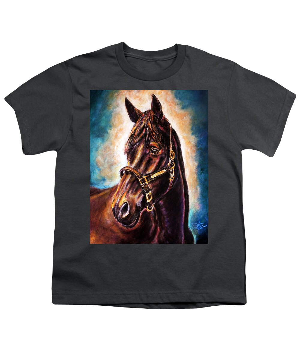 Horse Portrait Youth T-Shirt featuring the painting Scarlett Rhapsody by John Bohn