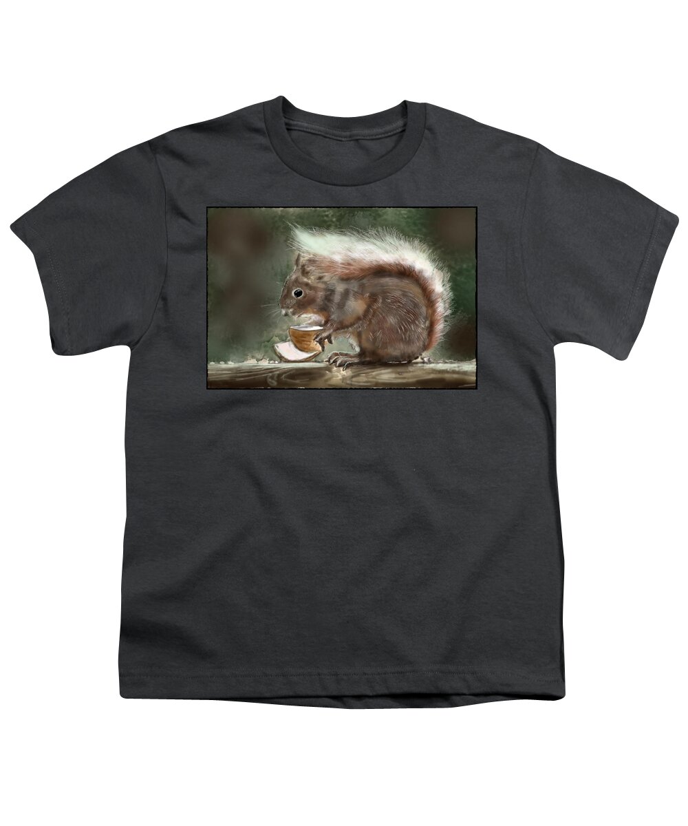 #scottishwildlife #animalportrait #rebelle #watercolor Youth T-Shirt featuring the digital art Sciurus Vulgaris- Scottish Red Squirrel by Rob Hartman