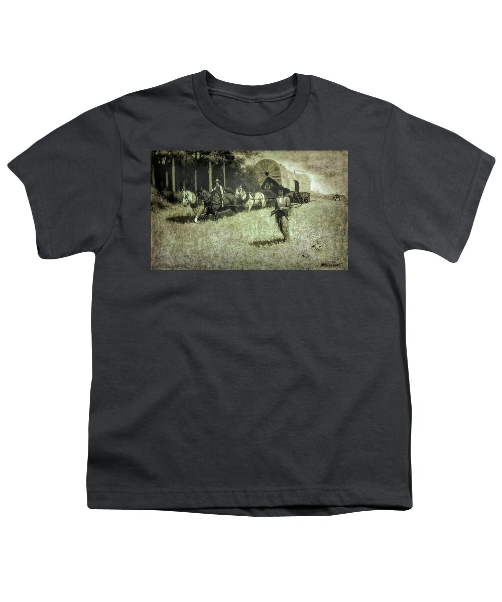 Western Youth T-Shirt featuring the painting Scouting With Daniel Boone by Norman Rockwell