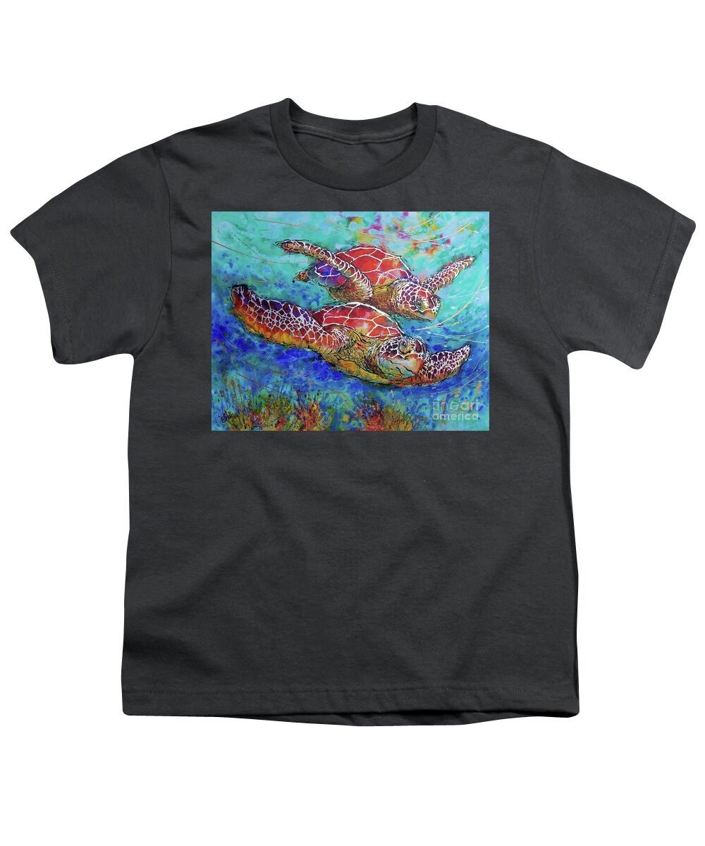 Marine Turtles Youth T-Shirt featuring the painting Sea Turtle Buddies II by Jyotika Shroff