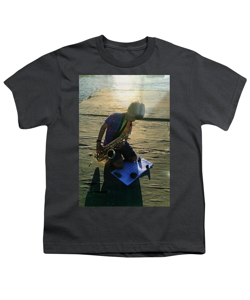 Saxophone Youth T-Shirt featuring the photograph Sean Saxophone Practice by Suzanne Giuriati Cerny