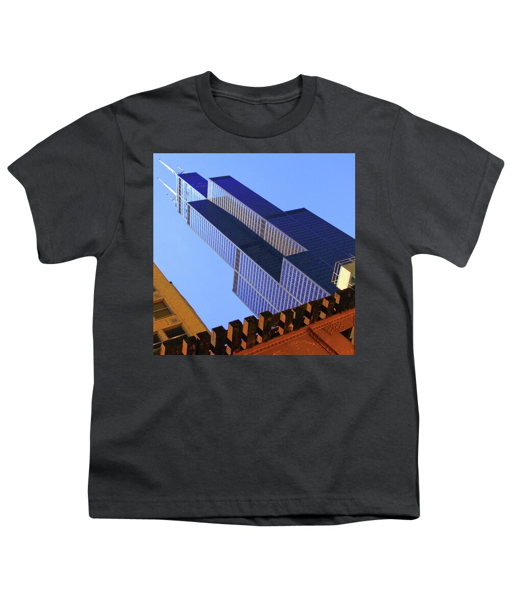 Architecture Youth T-Shirt featuring the photograph Sears Tower Elevated Train Tracks by Patrick Malon