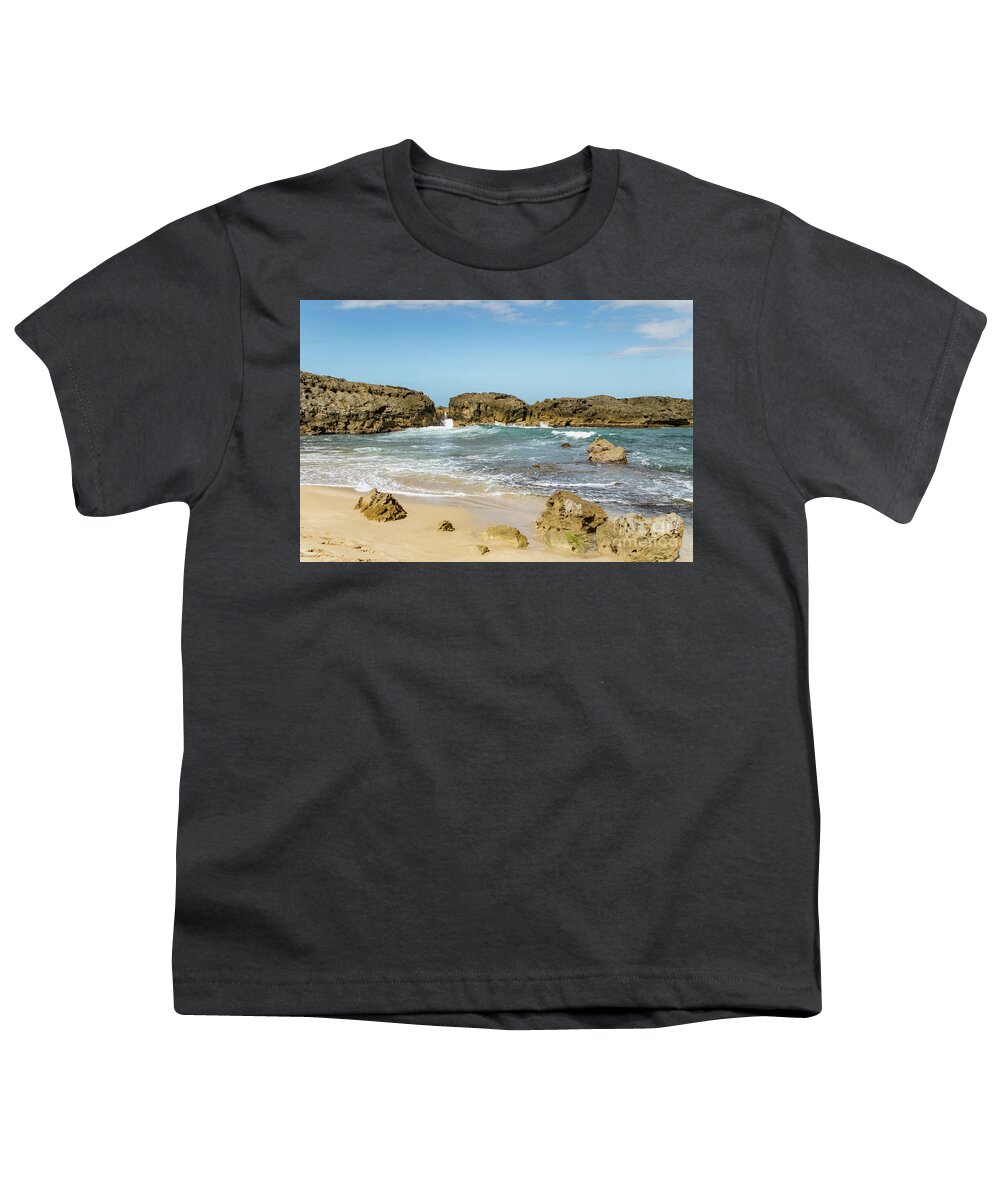 Sheltered Youth T-Shirt featuring the photograph Sheltered Cove on the Coast, Mar Chiquita Beach, Manati, Puerto Rico by Beachtown Views