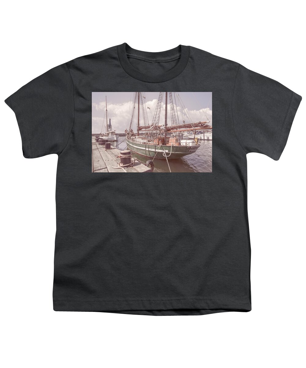 Ship Youth T-Shirt featuring the photograph Ships in the Beach Harbor by Debra and Dave Vanderlaan