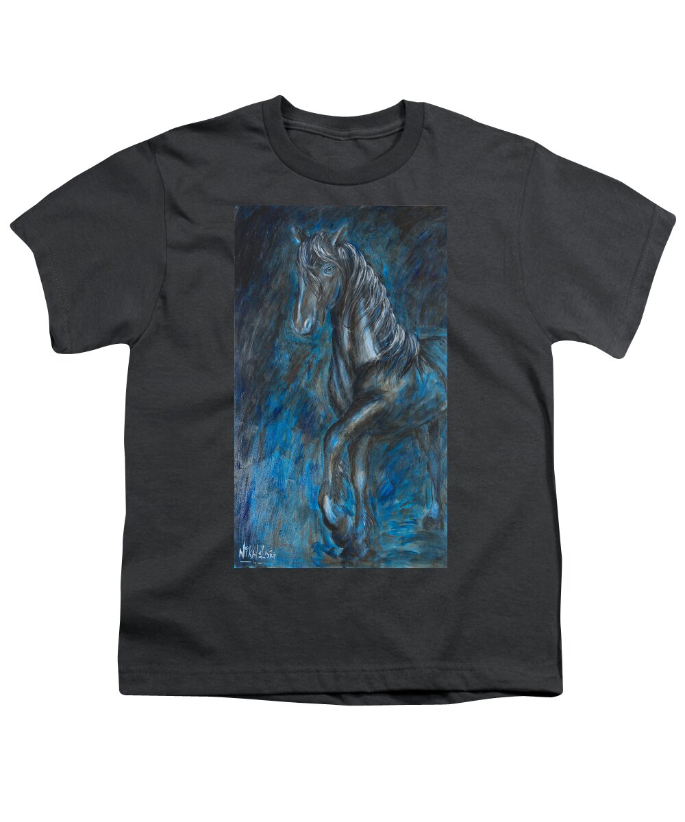 Horse Youth T-Shirt featuring the painting Silver Horse by Nik Helbig