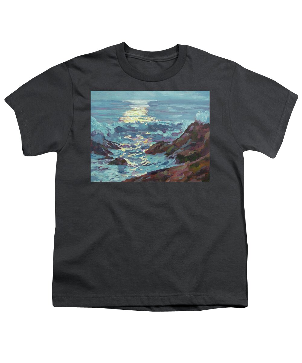 Seascape Youth T-Shirt featuring the painting Silver Moonlight by David Lloyd Glover