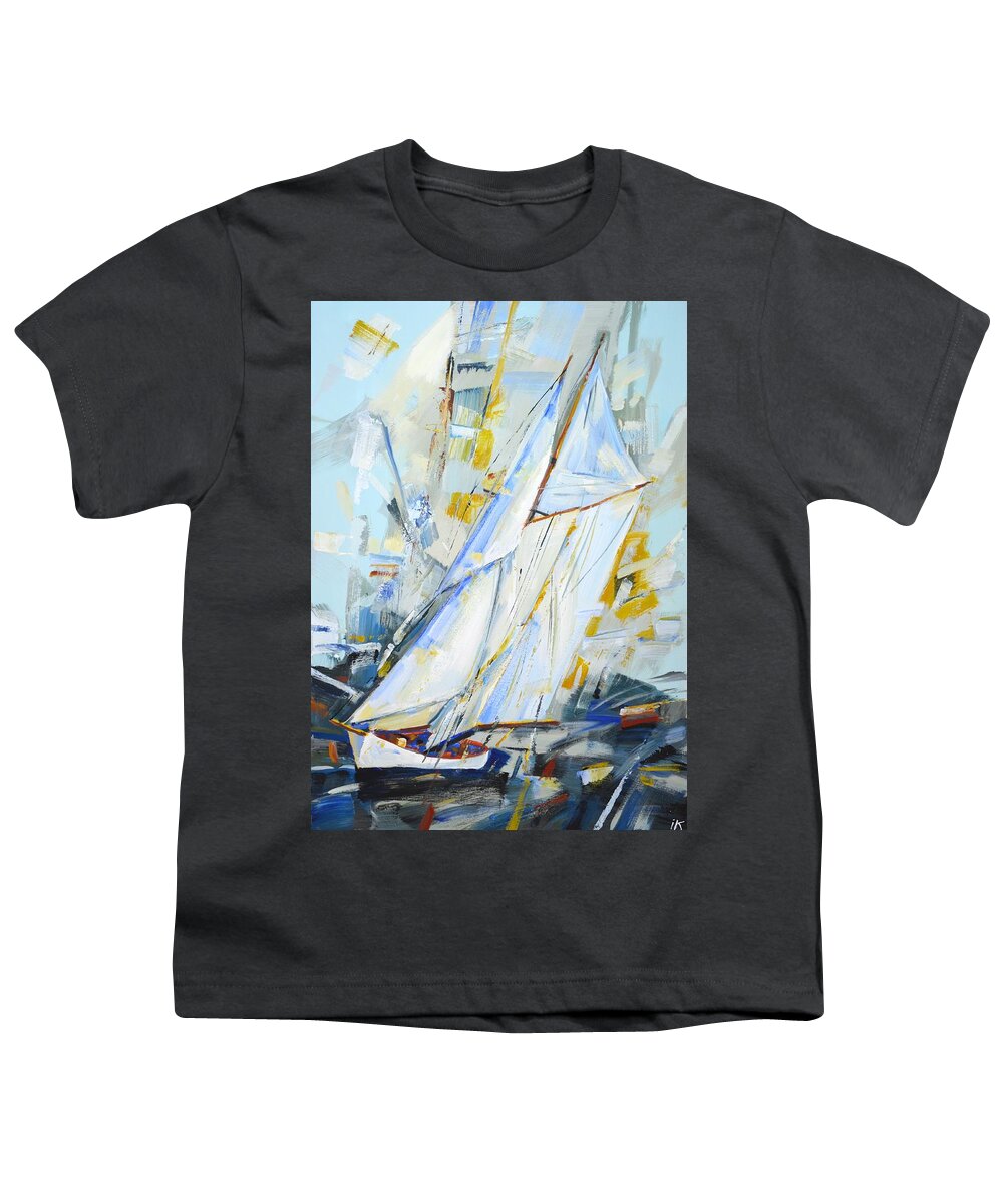 Sailboats Youth T-Shirt featuring the painting 	Silver sails by Iryna Kastsova