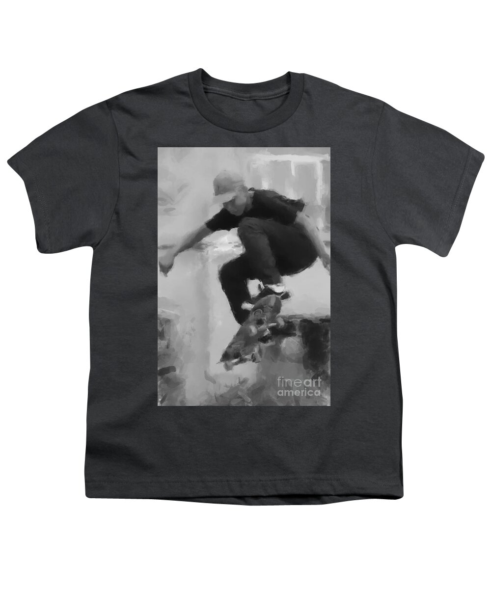  Youth T-Shirt featuring the painting Skateboarder Big Jump by Gary Arnold
