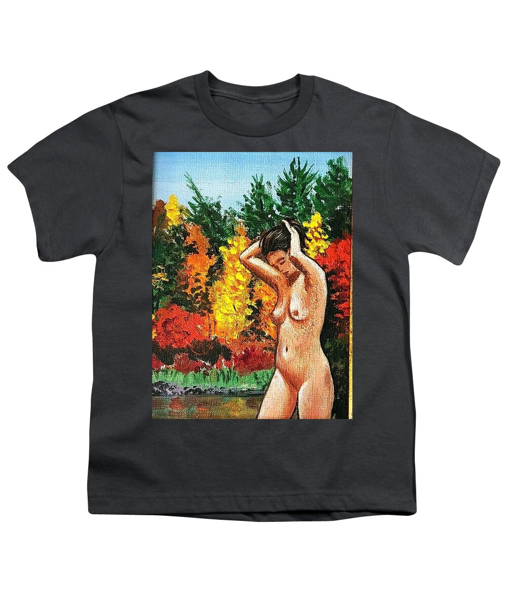  Youth T-Shirt featuring the painting Skinny Dipping in Walden pond by James RODERICK