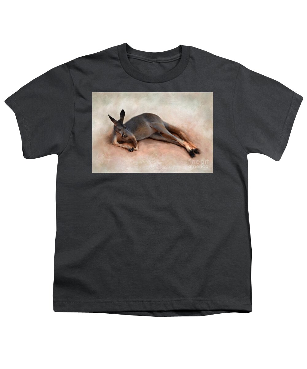 Kangourou Youth T-Shirt featuring the mixed media Sleeping Kangaroo by Lucie Dumas