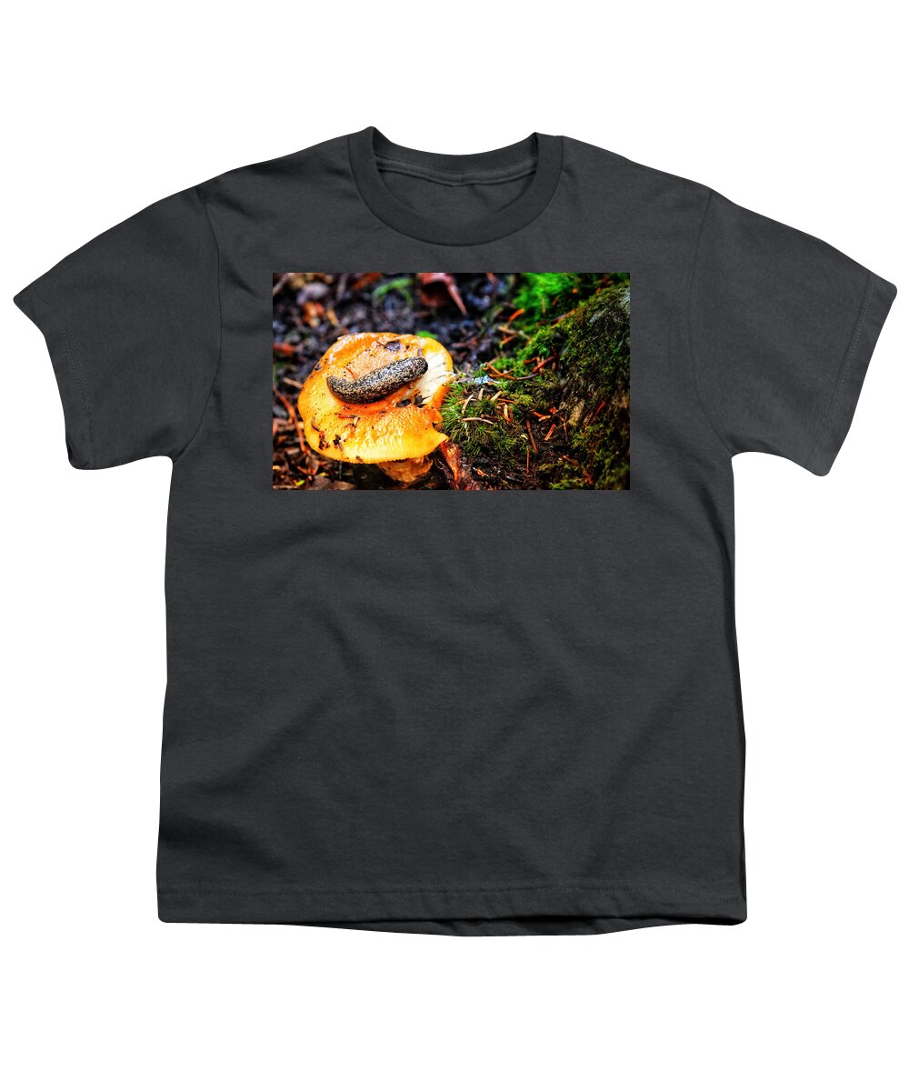 Photo Youth T-Shirt featuring the photograph Slug on Mushroom by Evan Foster