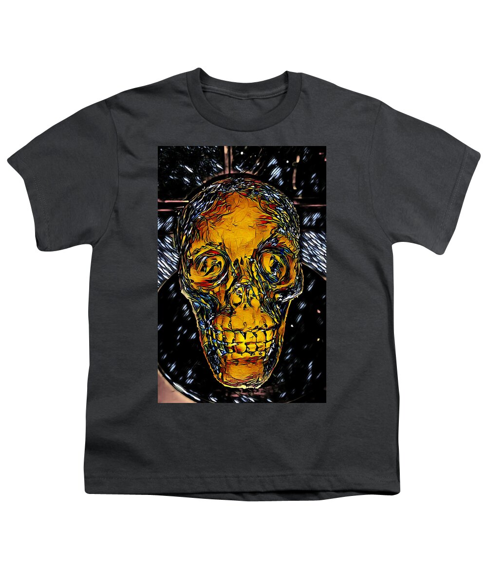 Skull Youth T-Shirt featuring the mixed media Smiling Skull by Ally White