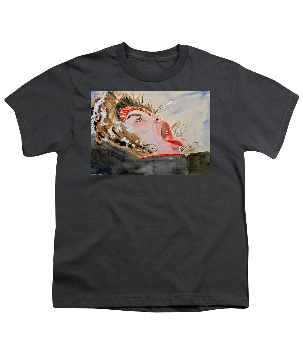 Watercolor Youth T-Shirt featuring the painting Snow Catcher by Bryan Brouwer