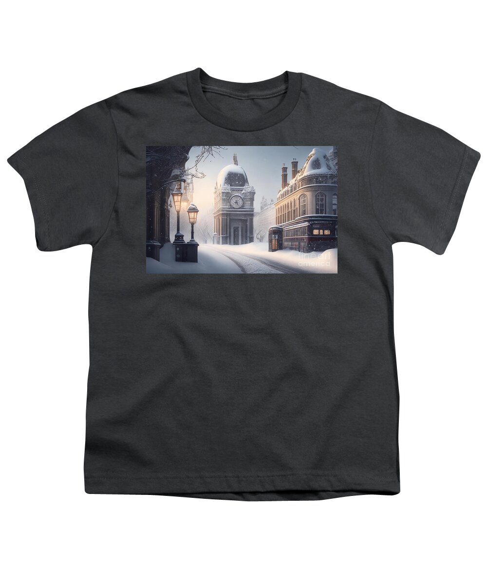 Ai Art Youth T-Shirt featuring the digital art Snowy Corner by Michelle Meenawong