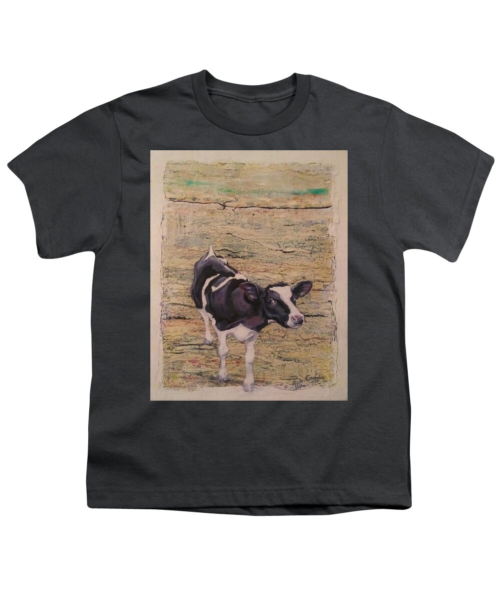 Cow Youth T-Shirt featuring the painting Something in the Way She MOOS by Jean Cormier