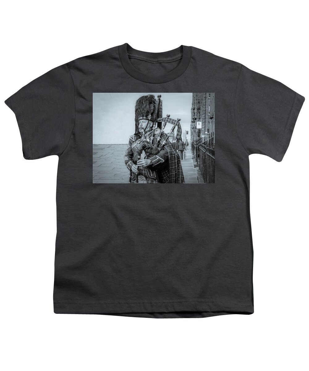 Edinburgh Youth T-Shirt featuring the photograph Son of Edinburgh, Black and White by Marcy Wielfaert