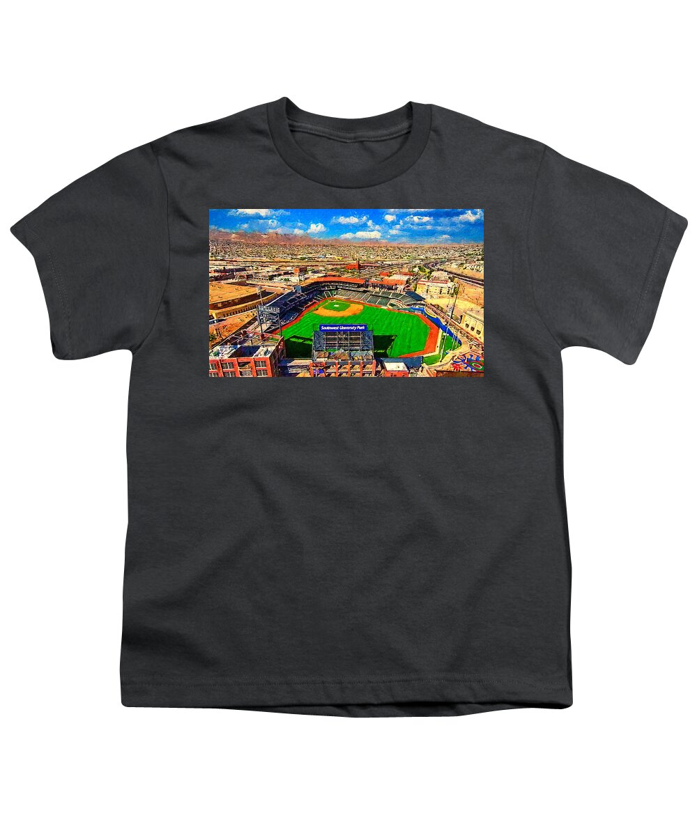 Southwest University Park Youth T-Shirt featuring the digital art Southwest University Park in El Paso, Texas - digital painting by Nicko Prints