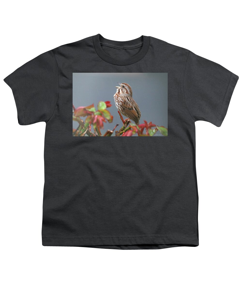 Birds Youth T-Shirt featuring the photograph Sparrow Singing in the Rain by Trina Ansel