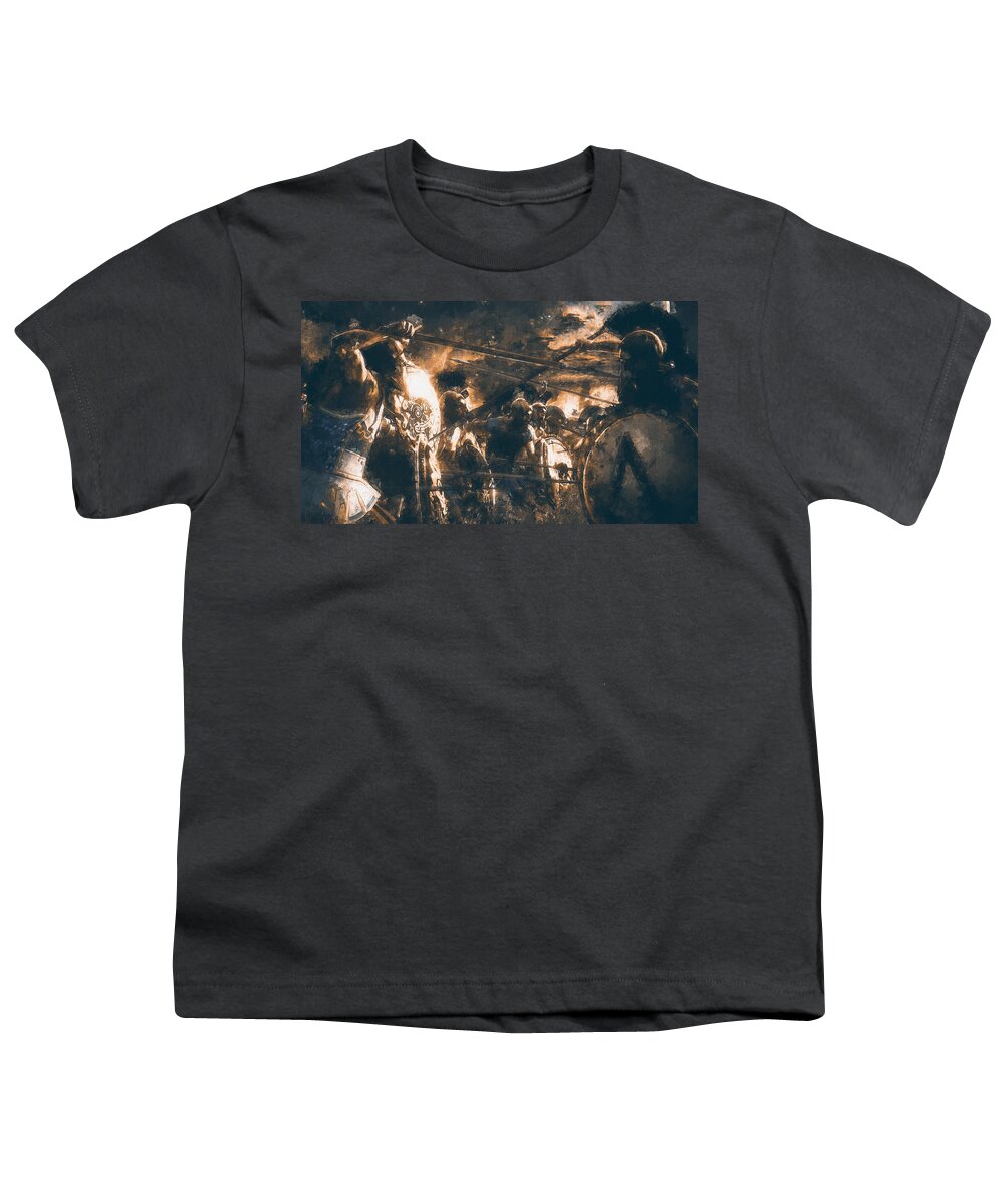 Spartan Warrior Youth T-Shirt featuring the painting Spartans at War, 04 by AM FineArtPrints