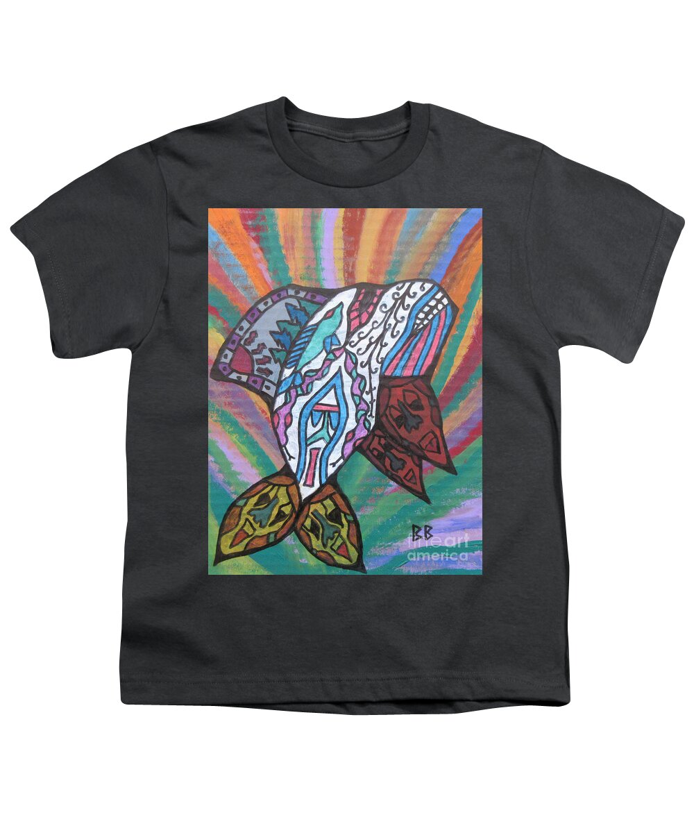Spirit Whale Animal Native Abstract Rainbow Lobby Bag Cushion Youth T-Shirt featuring the painting Spirit Whale Rainbow by Bradley Boug