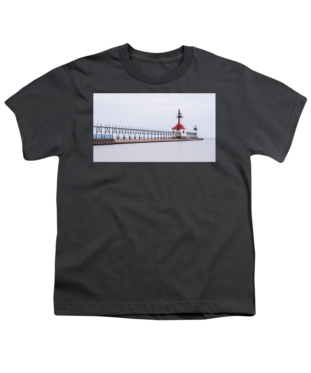 Lighthouse Youth T-Shirt featuring the digital art St. Joseph North Pier Lighthouse by Kevin McClish