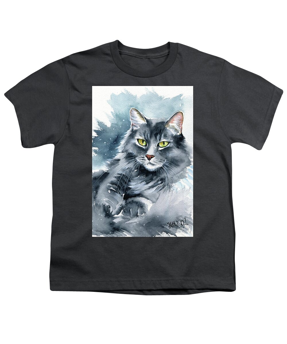 Cats Youth T-Shirt featuring the painting Stanford Maine Coon Cat Painting by Dora Hathazi Mendes