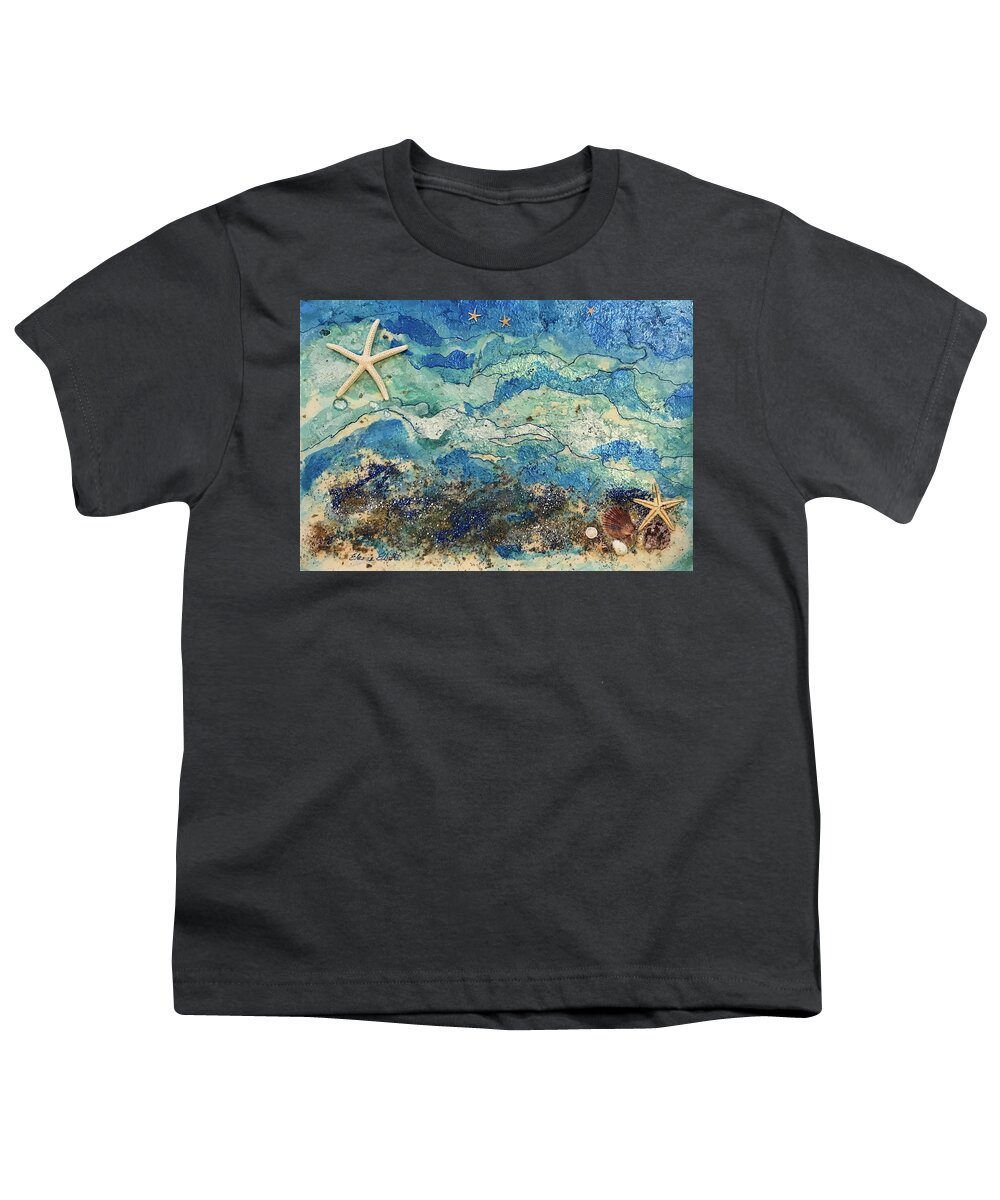 Seascape Youth T-Shirt featuring the painting Starry Starfish Night by Elaine Elliott