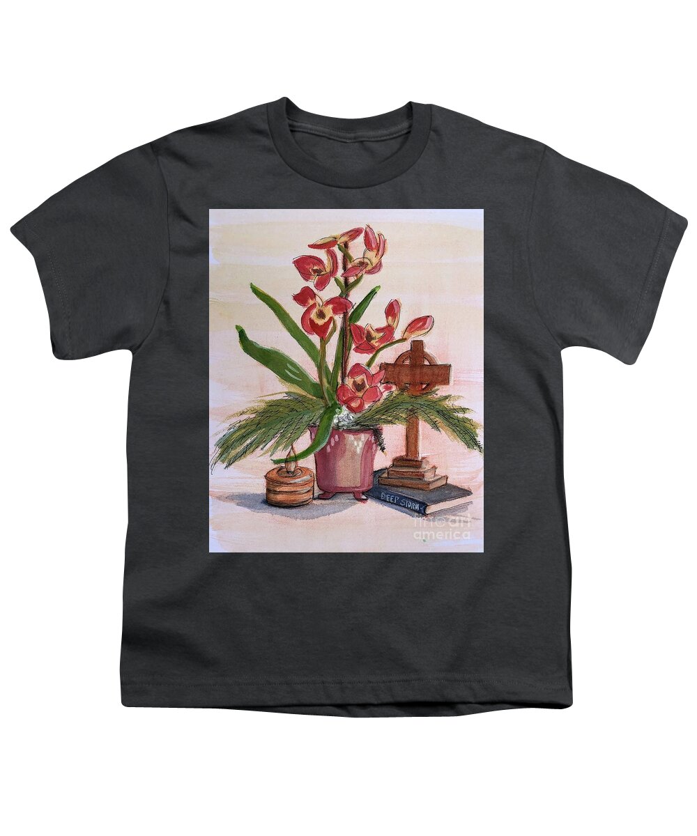 Charcoal Youth T-Shirt featuring the mixed media Still life # 2 by Vicki B Littell