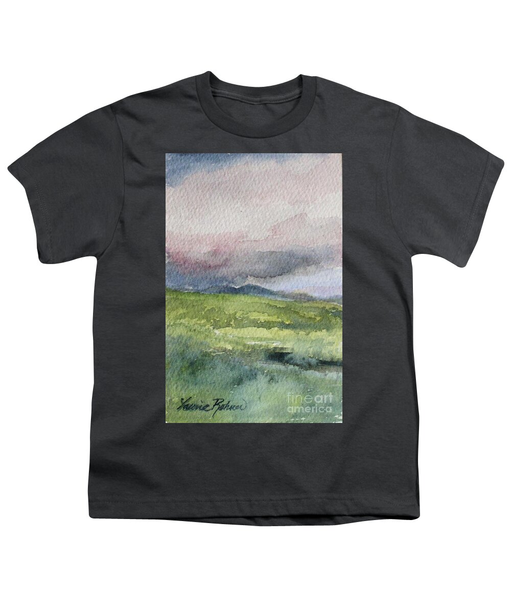 Watercolor Youth T-Shirt featuring the painting Stormy Skies by Laurie Rohner